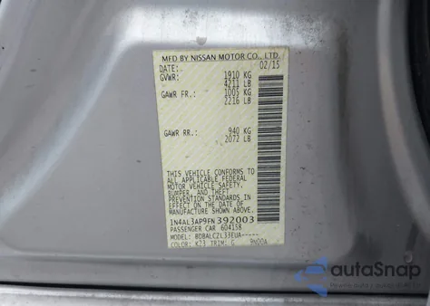 2015 Nissan Altima 2.5/2.5 S/2.5 Sl/2.5 Sv from USA, damaged, VIN 1N4AL3AP9FN392003